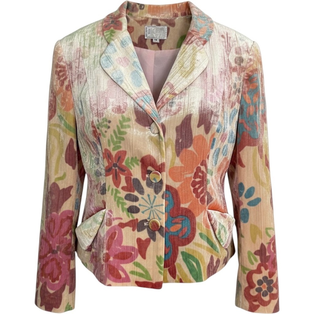 Alberto Makali Floral Velvet Blazer Silk Blend Pink Jacket 14 Soft Girl